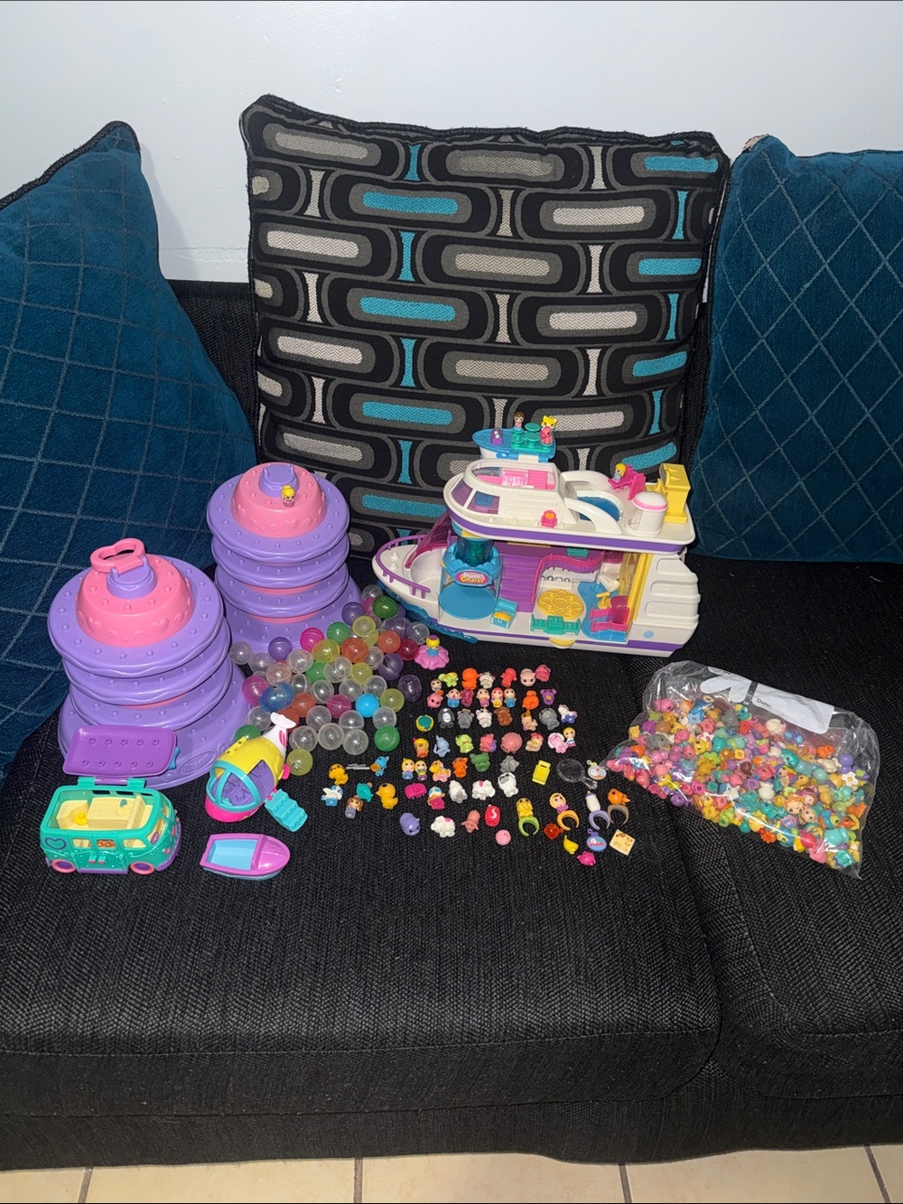 Vintage Squinkies Toys - 216 Figures, Boat, Vehicle Van, and Stands Lot Bundle